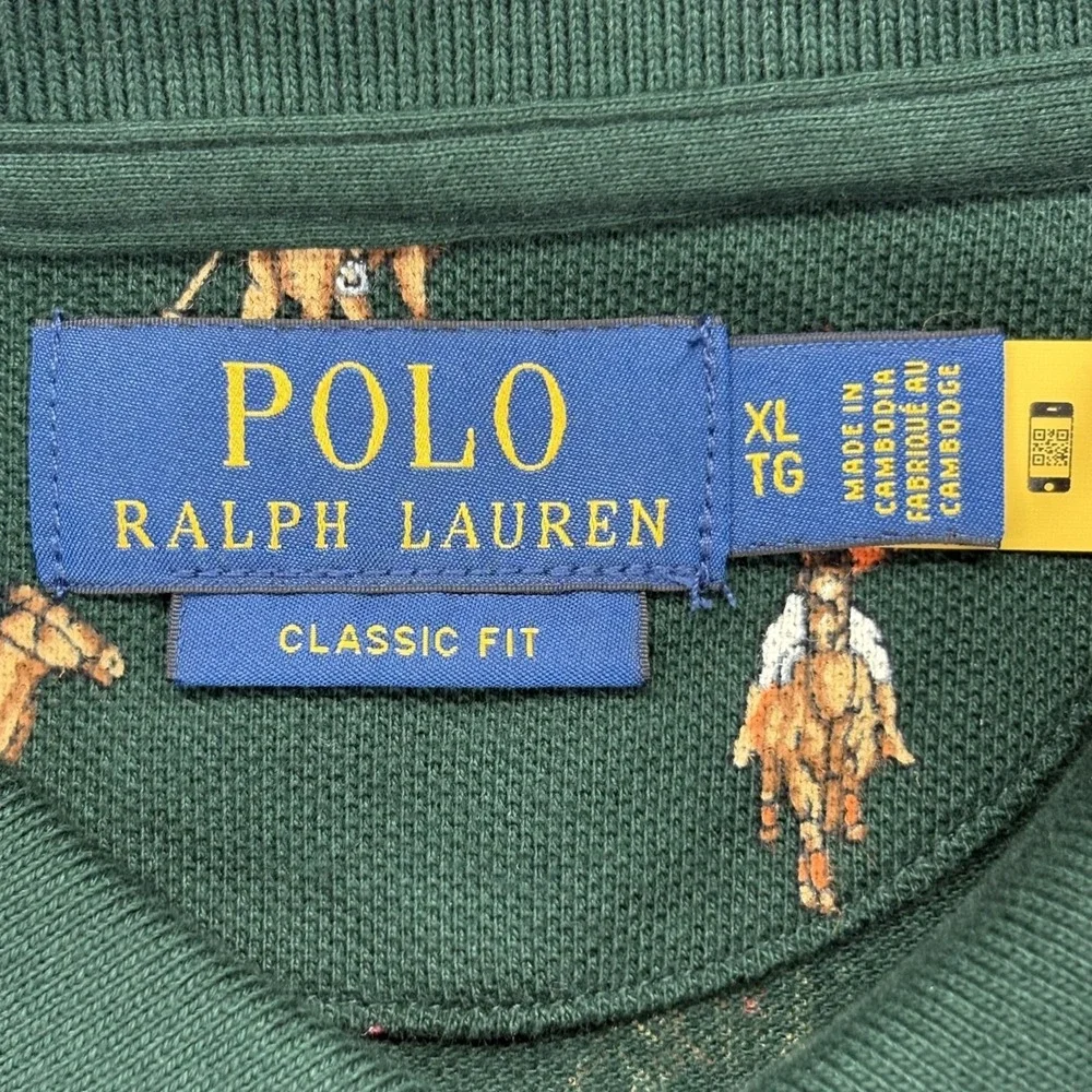 Polo Ralph Lauren Mesh Polo Shirt Mens XL Green Allover Pony Embroidery NWT